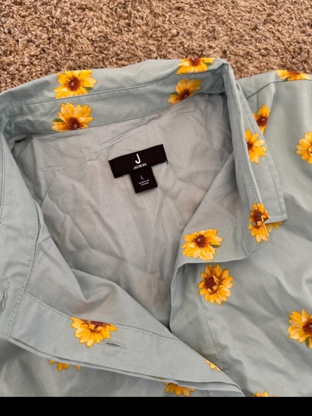 JASON WU Stretch Cotton Printed Twee Shirt Dress Blue Sunflower in Size Large - Picture 9 of 12